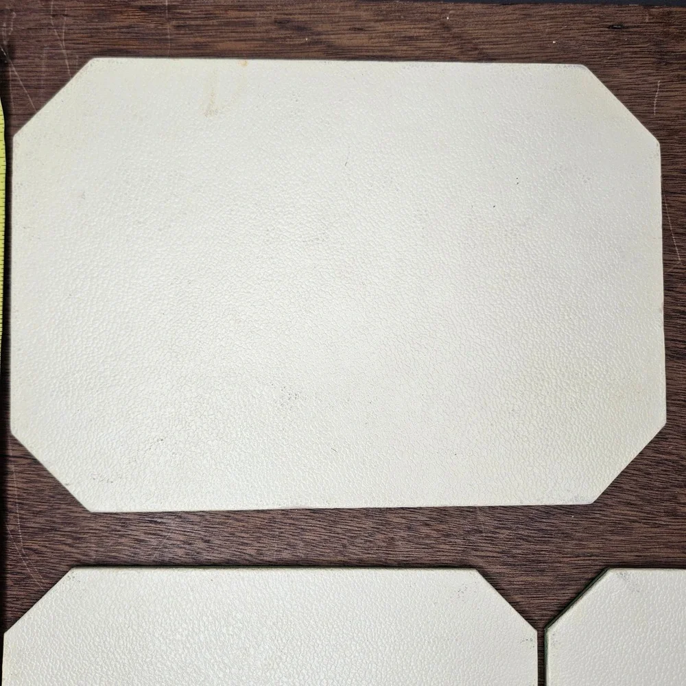 Vtg Green Floral Damask Octagon Placemats Trivets‎ Set of 3 Faux Leather Vinyl